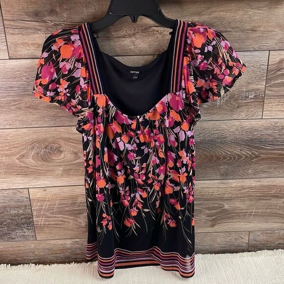 Apt 9 Womens Floral Whimsygoth Flutter Sleeve Blouse Sz Small Black Multicolor - Picture 3 of 6